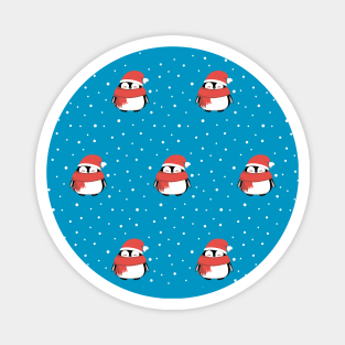 Winter cute penguins pattern with snow. Magnet